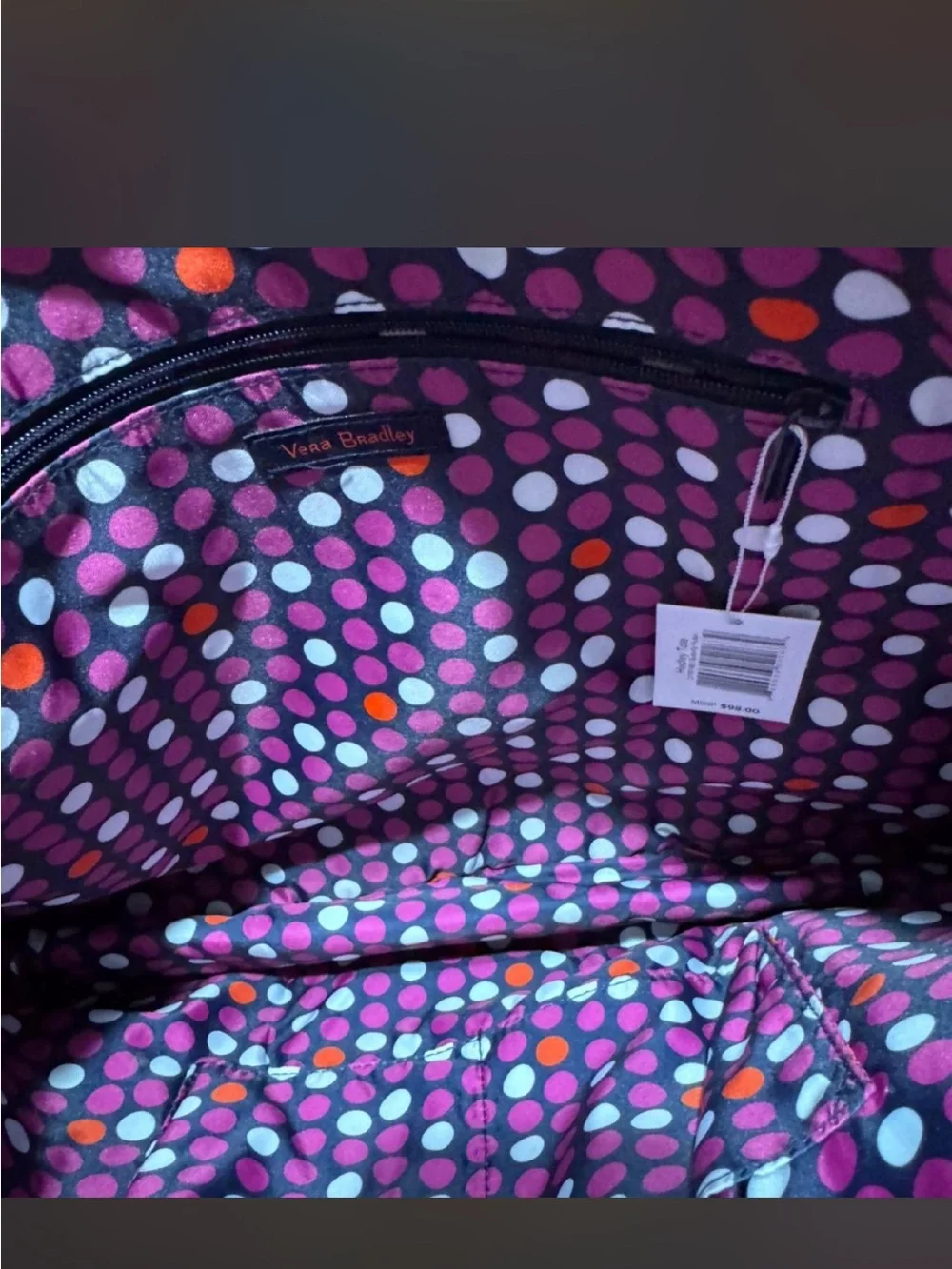 New Vera Bradley Butterfly Print tote - Black with Multicolor Accents - Picture 3 of 4